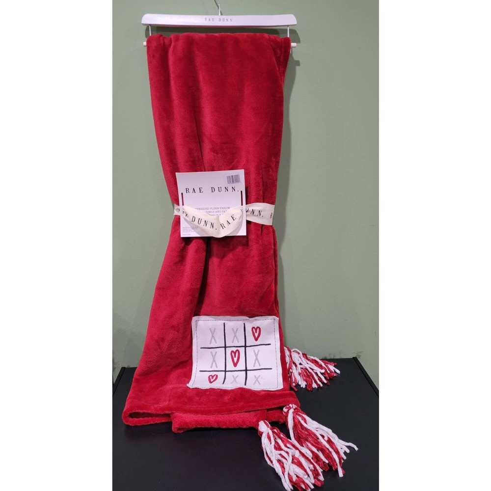 Rae dunn red valentines tasseled and patch worked decorative throw size 50x70"